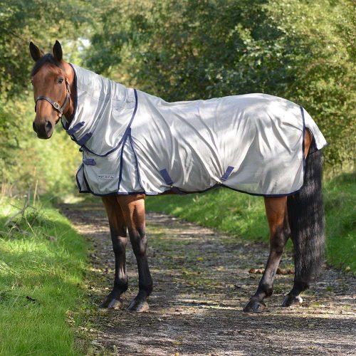 Mackey Equisential Fly Rug Silver / Navy - Horse Mad Store