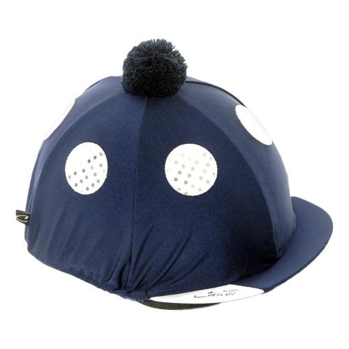 Navy Glitter Spots Pom Pom Lycra Hat Cover - Horse Mad Store